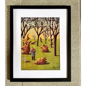 Framed 1990 The New Yorker Nov 5 Magazine Cover by Benoit van Innis Leaves
